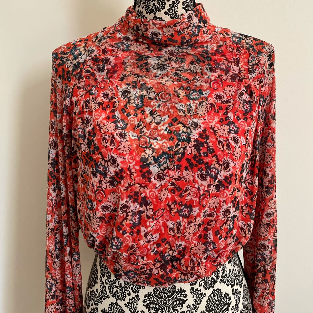 Urban Outfitters Orange Mesh Floral Top Size S